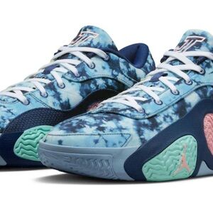 Men Jordan Women's Blue and Green Tie-Dye Sneakers